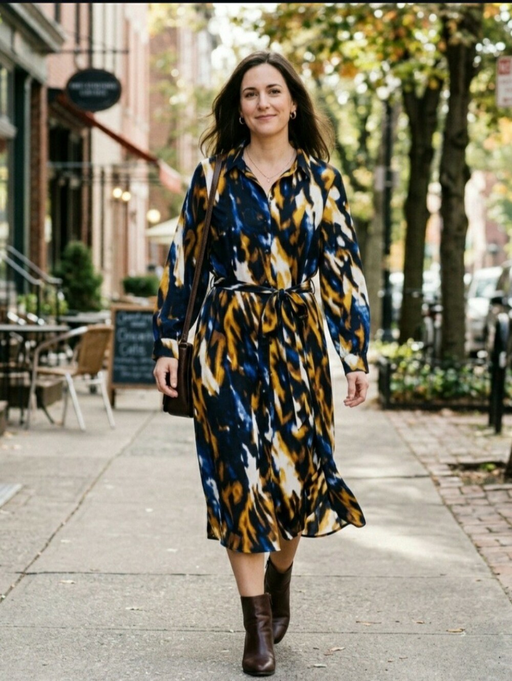 Worthington Abstract Print long-sleeve midi shirt dress Size XL NEW!